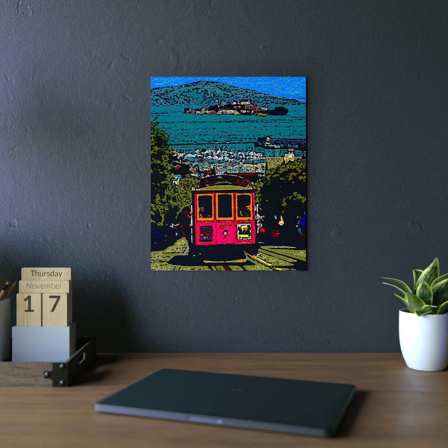 Aluminum Composite Panels ... San Francisco ... 'A Rice-A-Roni-Treat' ... Family Archives ... Cable Car Descends Hill Towards Alcatraz Island ... Original Works ...