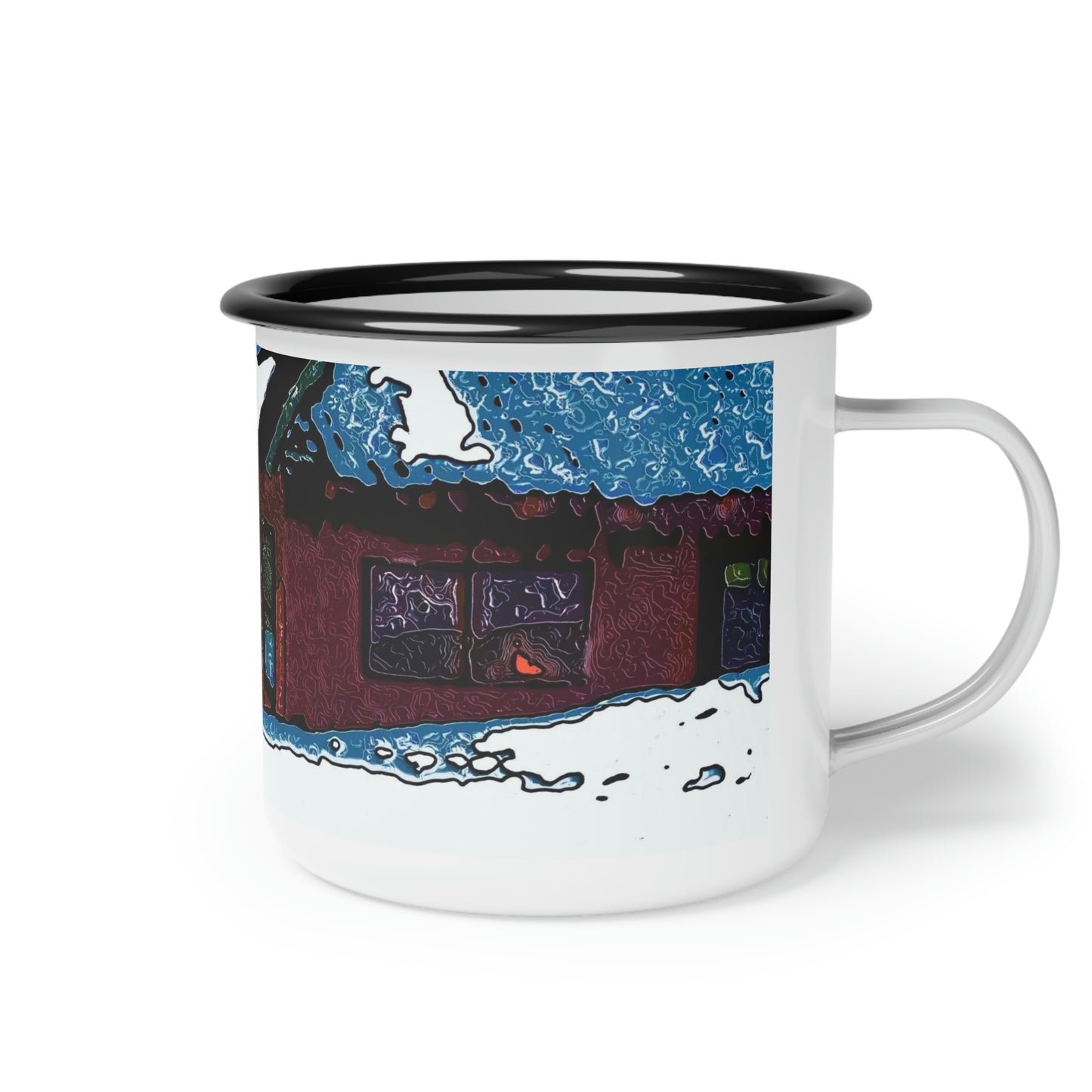 Enamel Camp Cup ... "A Rider Passeth-Through-It" ... Colors Galore & A Bit Of Impressionism ... Original Works. Winter 2021. Central Idaho. Rendering Time: 12 Hours ...