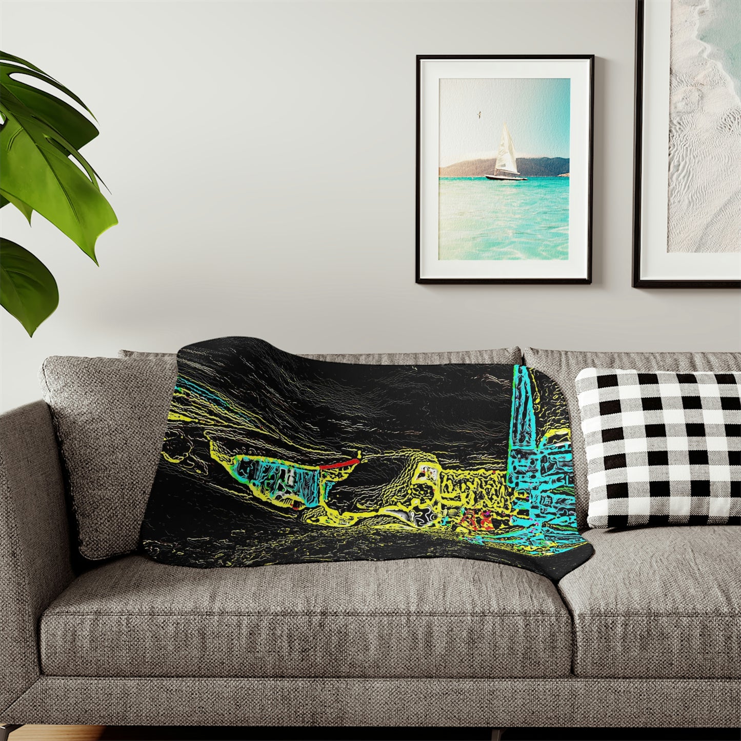 Sherpa Blanket, Two Colors ...  "Snow Vehicle In Snow Storm At-Rest" ... Circa 12Mar23 ... Central Idaho ... 18-Hours Rendering Time: Original Works ...