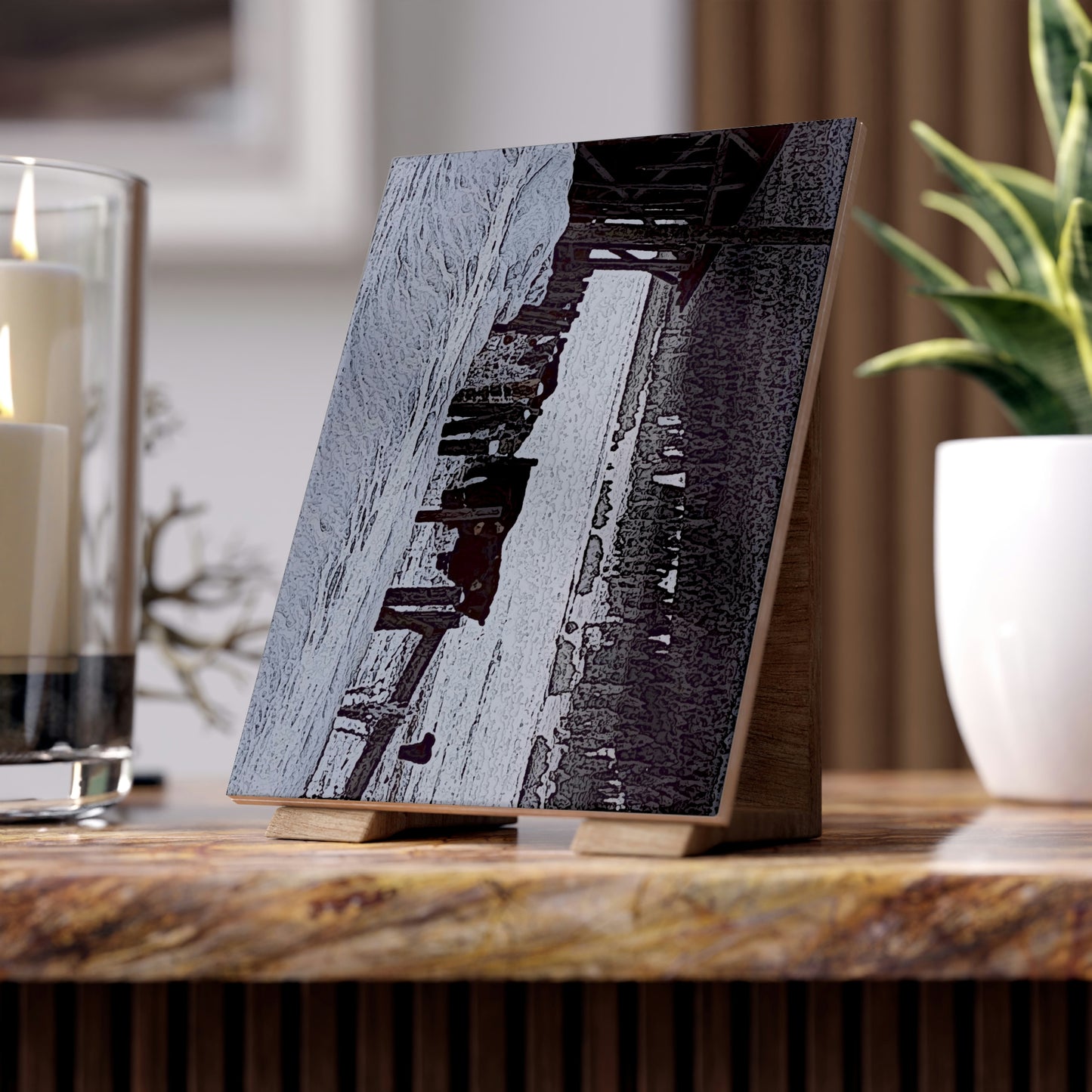 Ceramic Photo Tile .. A Quiet Morning ... "Along The Red River & Nature Preserve Plateau" ... Jan23 ... Original Works ...
