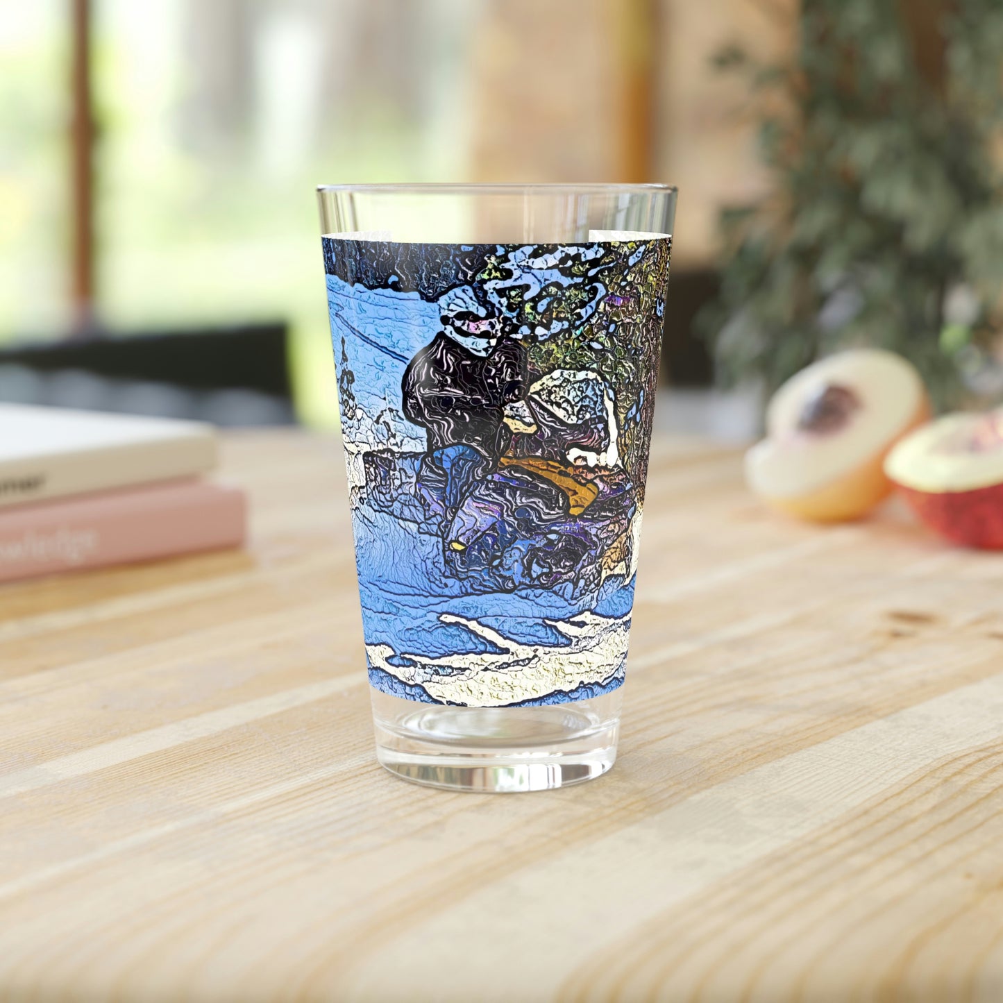 Pint Glass, 16oz ... Blasting Through-The-Powder ... 'Central Idaho Mounains ... ' 2Dec22 ...