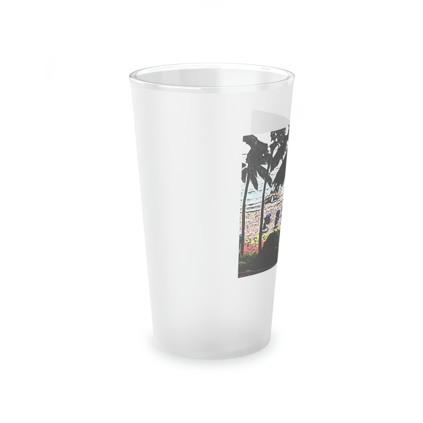 Frosted Pint Glass, 16oz ... "A Beautiful Beach Amongst The Palms" ... The Outrigger Waikiki, Honolulu, Oahu ... Original Works ...