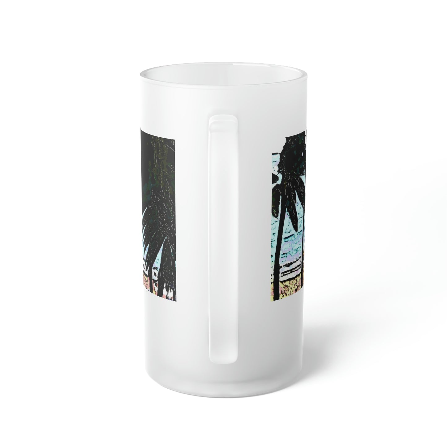 Frosted Glass Beer Mug ... "A Beautiful Beach Amongst The Palms" ... The Outrigger Waikiki, Honolulu, Oahu ... Original Works ...