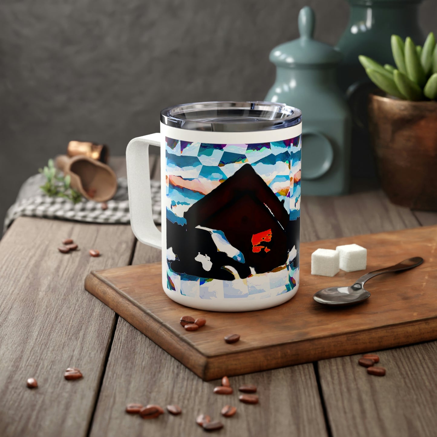 Insulated Coffee Mug, 10oz ... After An Intense Snow Storm ... 'Digging Out' ... A Vehicle & Cabin "In The Mountains" ... March 2023 ... Original Works ...