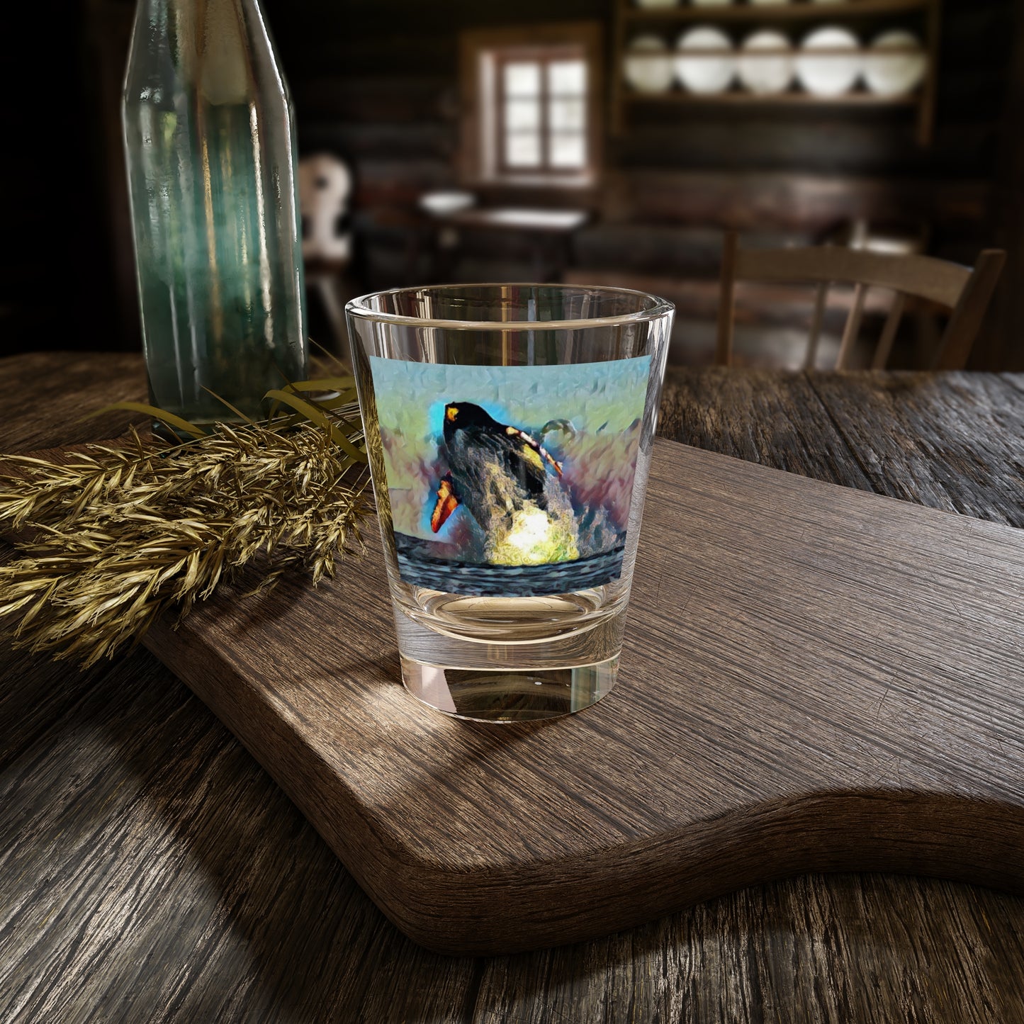Shot Glass, 1.5oz ... An Extraordinary Humpback Breach ... 'With Explosive Energy' ... Family Archives (KPH) ... Circa: 21st Century. Maui, HI ... Original Works ...