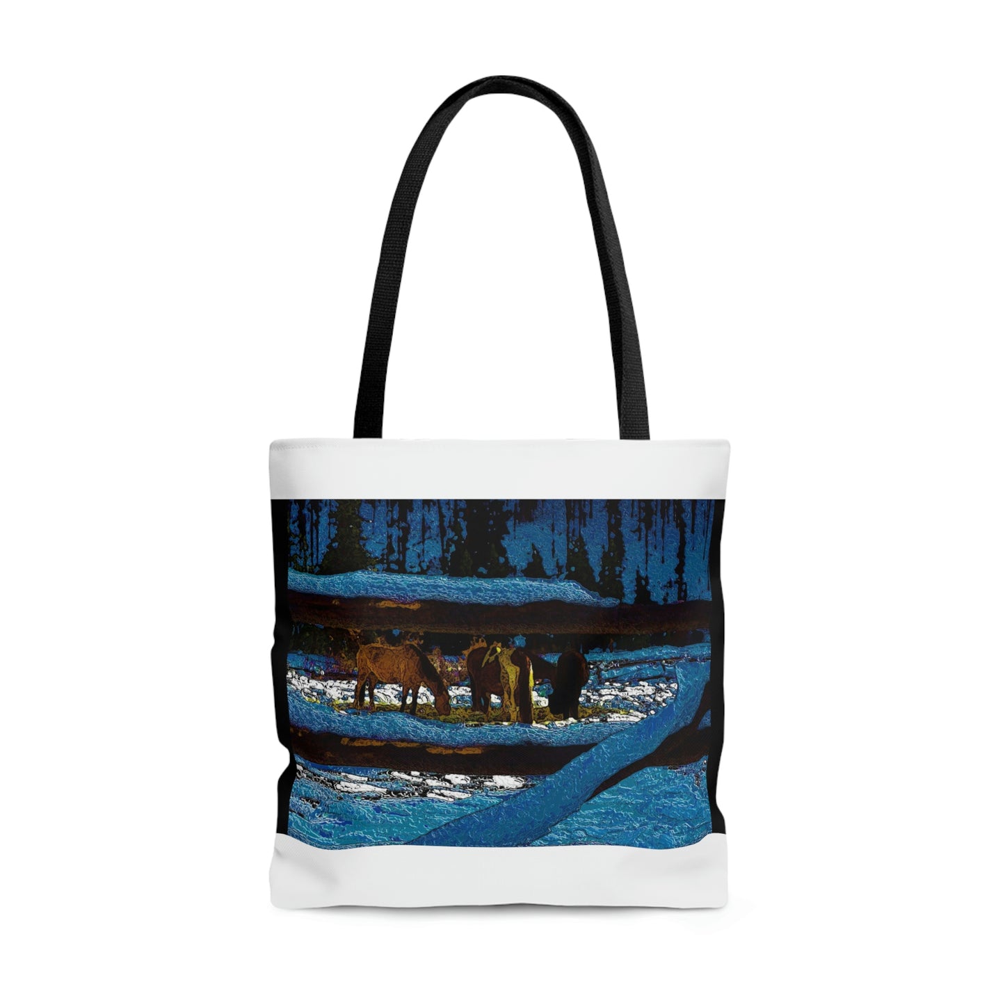 AOP Tote Bag ...  A Horse ... A Saddle ...  Foraging Through The Snow ...  An_Asses 'Cry' ... Central Idaho, November 2022 ...  Original Works ..