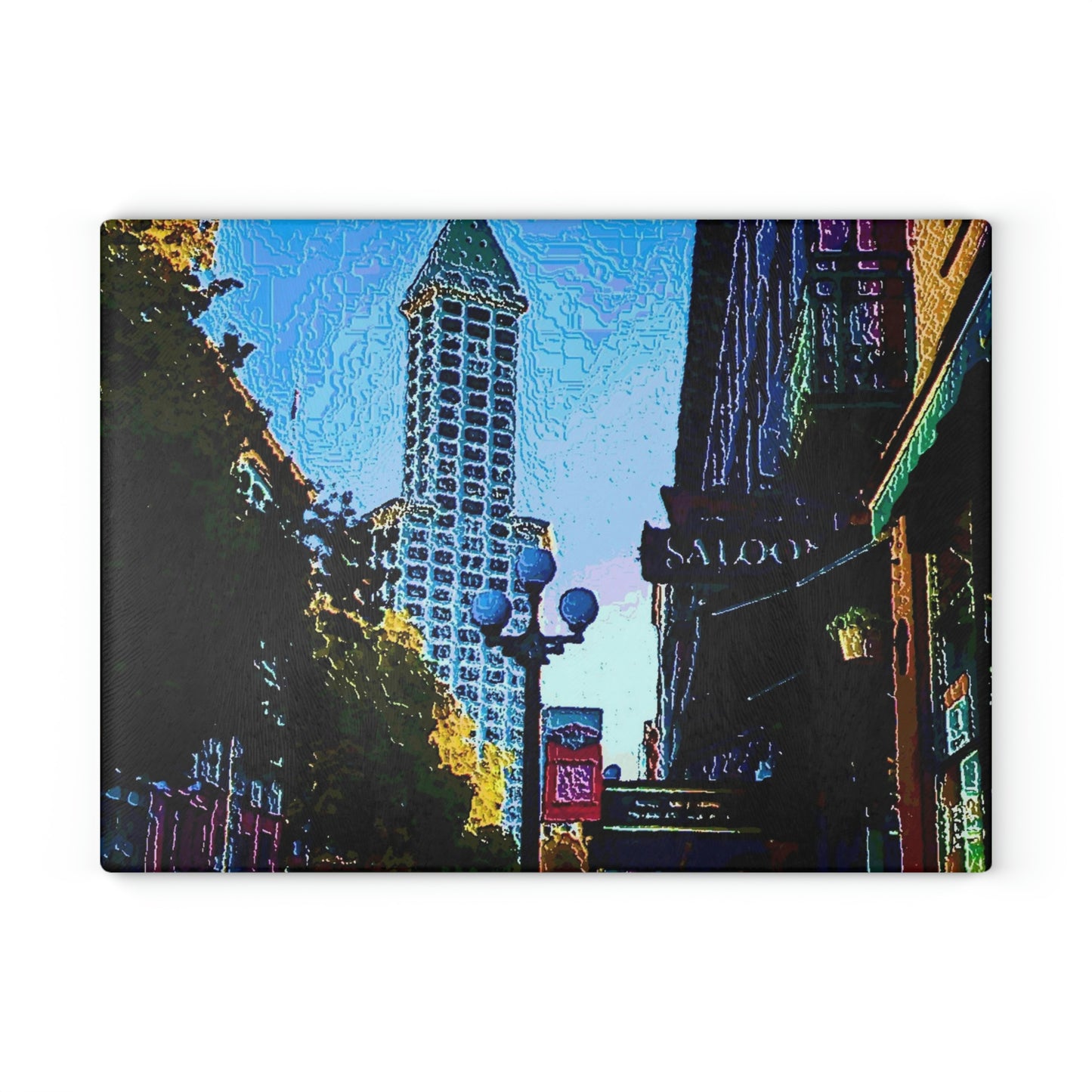 Glass Cutting Board ....  Pioneer Square & Smith Tower ... 'That World Famous View' ... Colleague Supplied Photo ... Original Works ...