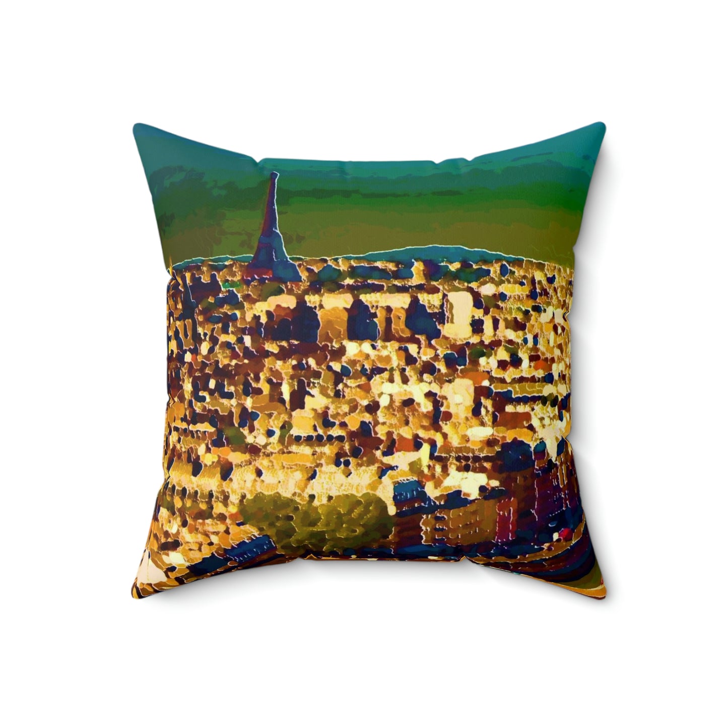 Spun Polyester Square Pillow ... Au Paris ... "Along The River Seine" ... Barbara Joan Bonnell-Holt: 1972 ... Original Works ...