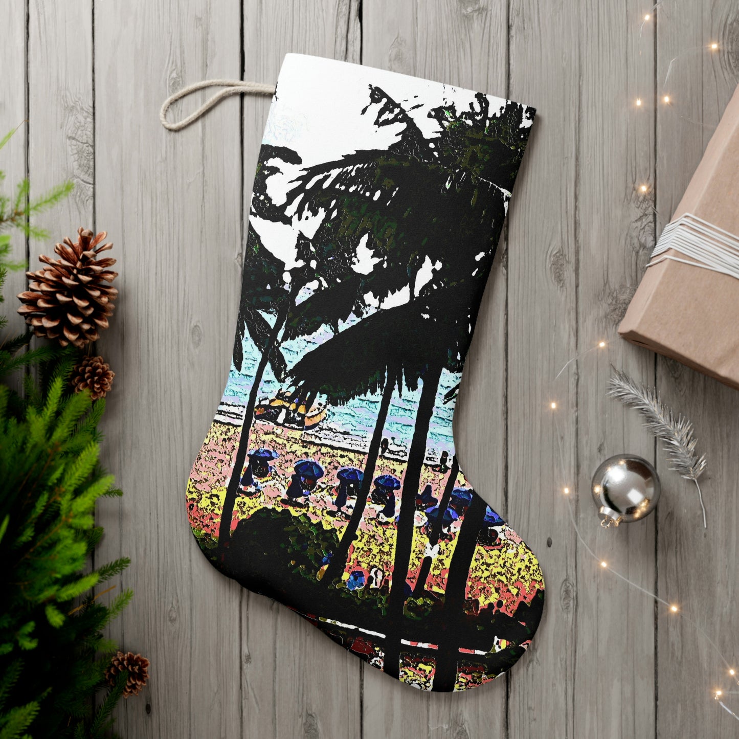 Santa Stocking ...  "A Beautiful Beach Amongst The Palms" ... The Outrigger Waikiki, Honolulu, Oahu ... Original Works ...