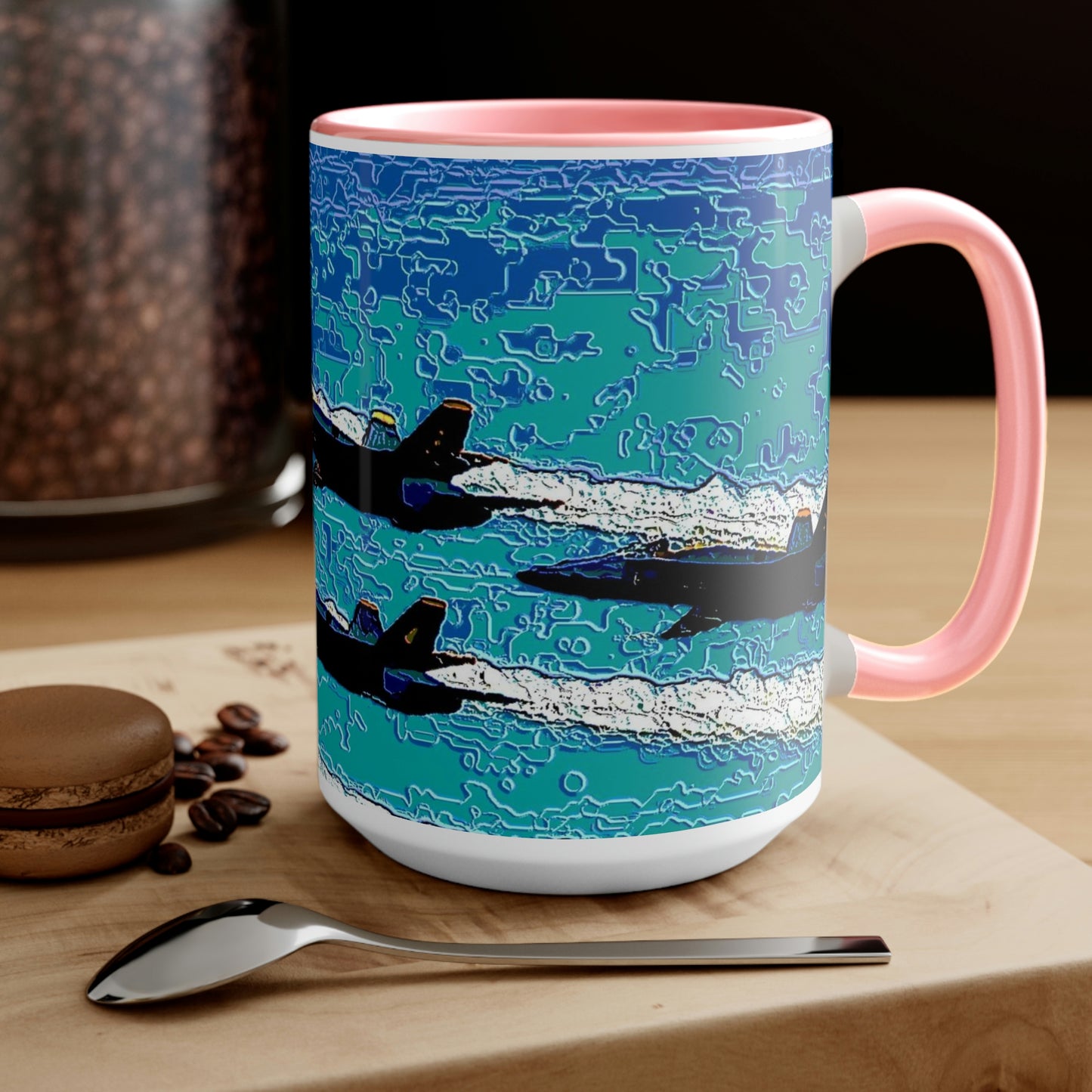 Two-Tone Coffee Mugs, 15oz ... Seattle Seafair ..."Blue Angels Run Over Lake Washington" ... Circa Mid 1980's ... Dr FJ Holt ... Original Works ...