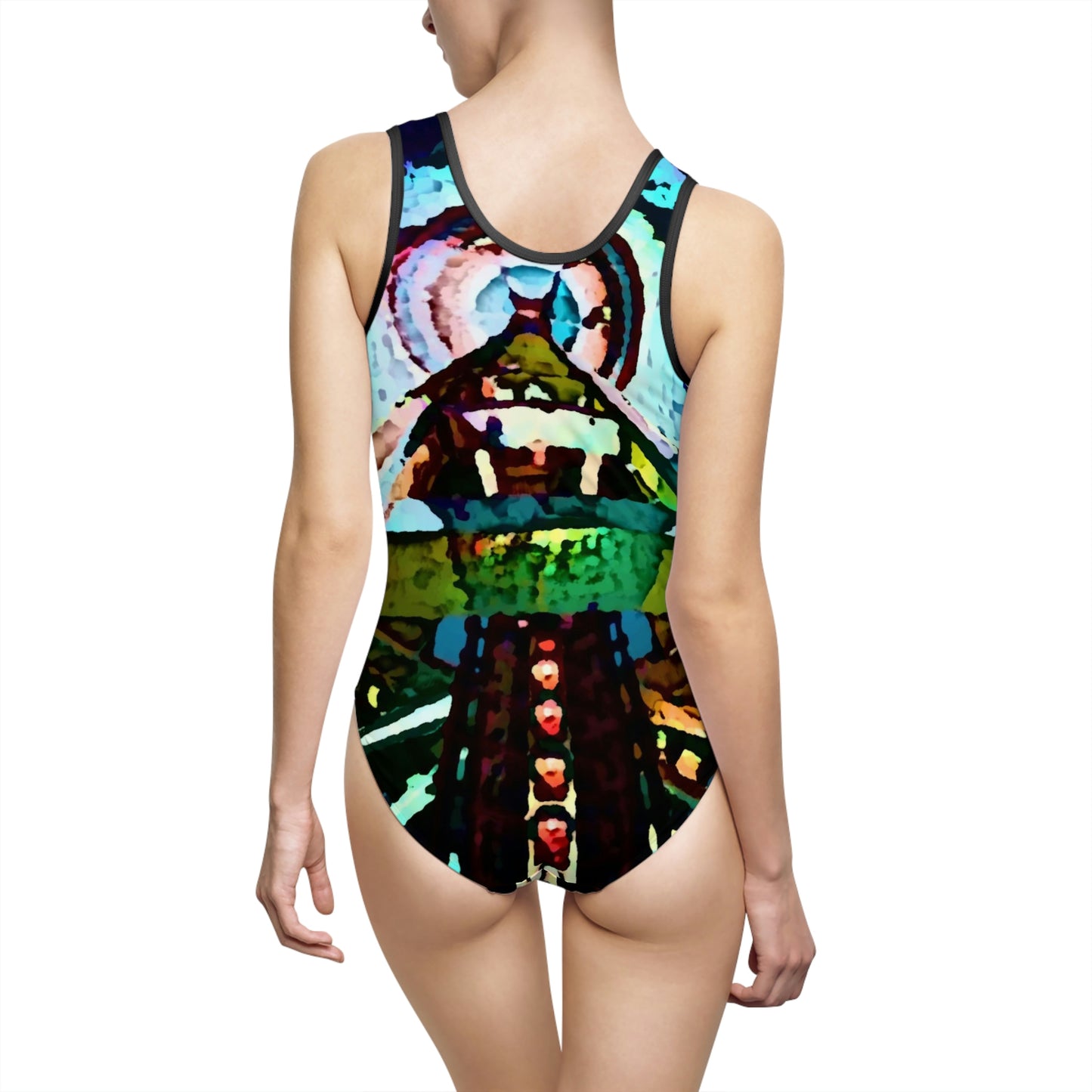 Women's Classic One-Piece Swimsuit ... "Seattle's World Fair" ... Below Space Needle 'Looking Up' ... On A Very Rainy Morning (Father's Family Photo). ... Original ...