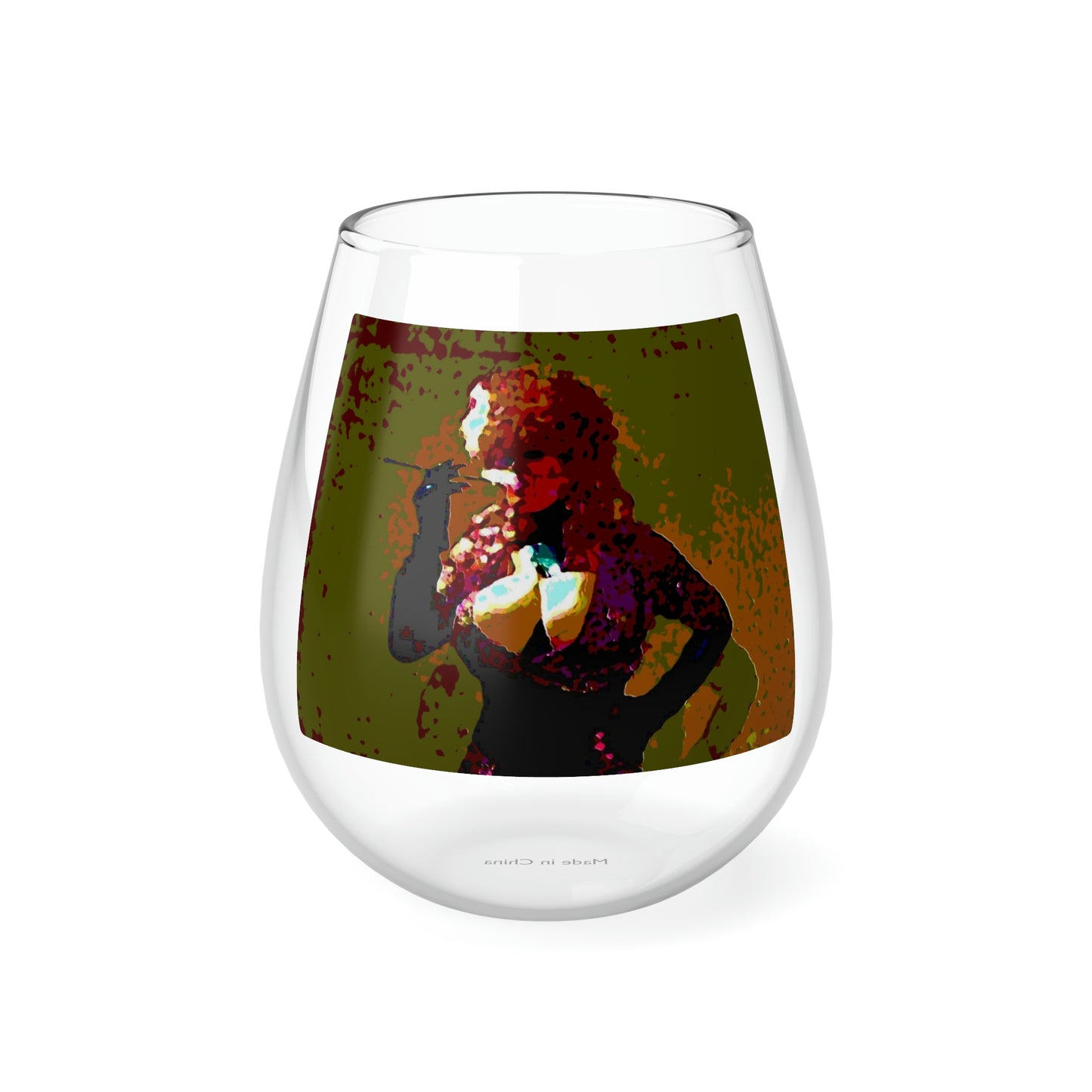 Stemless Wine Glass, 11.75oz ...  A Colleague Overseas ... 'Enjoying A Fag' ... Original Works ... "April Fools 2023" ... Hot-Tranny-Smoke ...