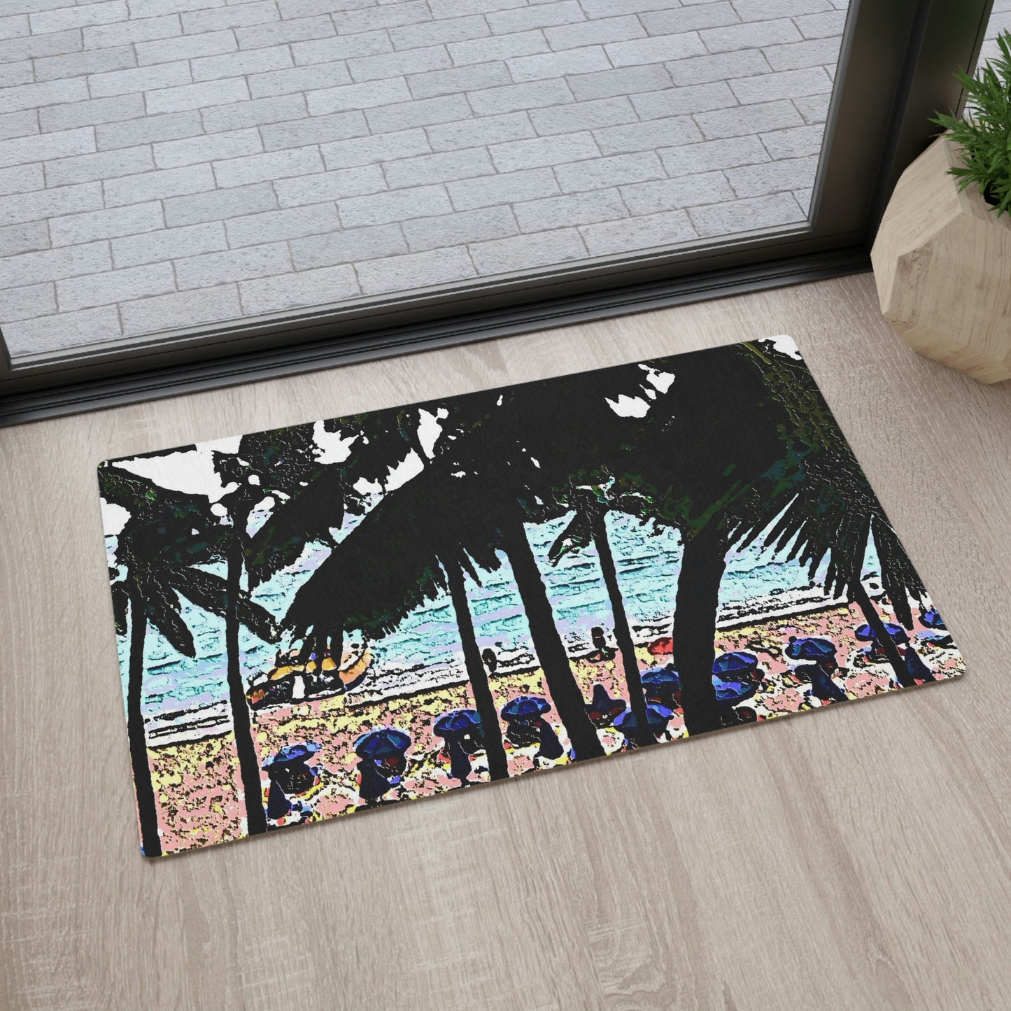 Floor Mat ... "A Beautiful Beach Amongst The Palms" ... The Outrigger Waikiki, Honolulu, Oahu ... Original Works ...