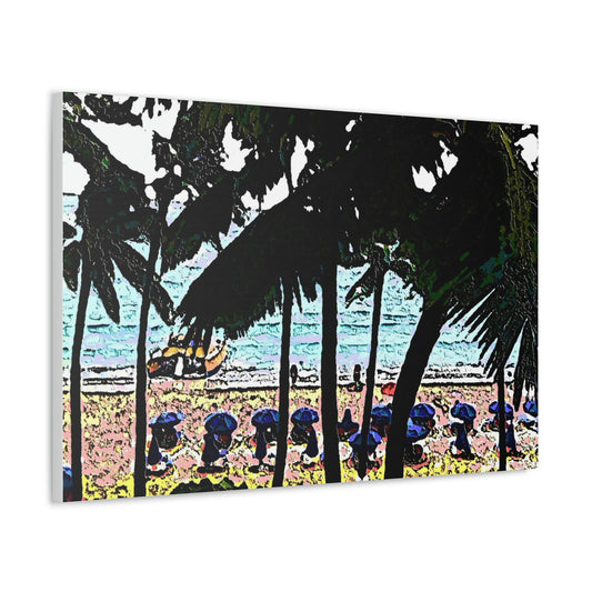 Satin Canvas, Stretched ... "A Beautiful Beach Amongst The Palms" ... The Outrigger Waikiki, Honolulu, Oahu ... Original Works ...