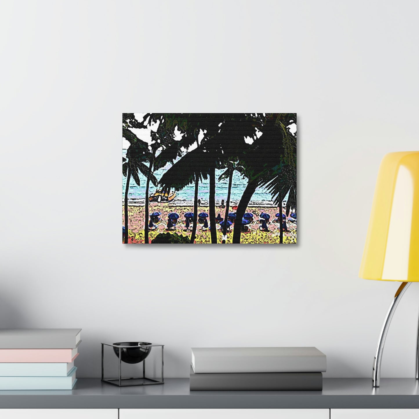 Satin Canvas, Stretched ... "A Beautiful Beach Amongst The Palms" ... The Outrigger Waikiki, Honolulu, Oahu ... Original Works ...