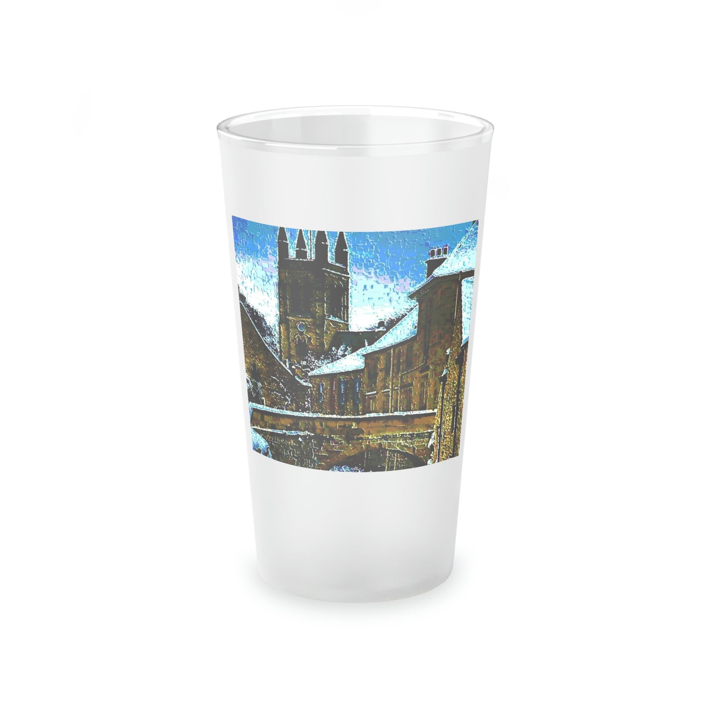 Frosted Pint Glass, 16oz ...  Walikng The Streets & Alleys ... 'Strolling The Canals ... '  ... Original Works  ...
