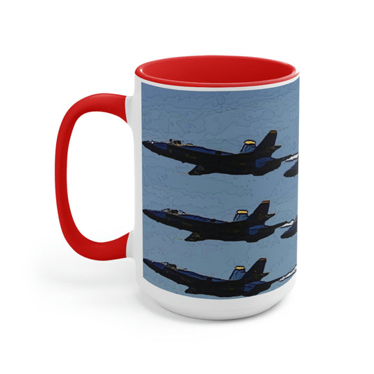 Two-Tone Coffee Mugs, 15oz ... Seattle Seafair ..."Blue Angels Run Over Lake Washington" ... Circa Mid 1980's ... Dr FJ Holt ... Original Works ...