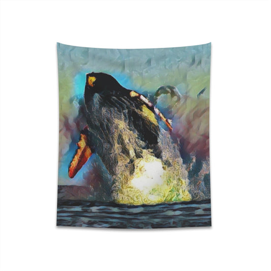 Printed Wall Tapestry ... An Extraordinary Humpback Breach ... 'With Explosive Energy' ... Family Archives (KPH) ... Circa: 21st Century. Maui, HI ... Original Works ...