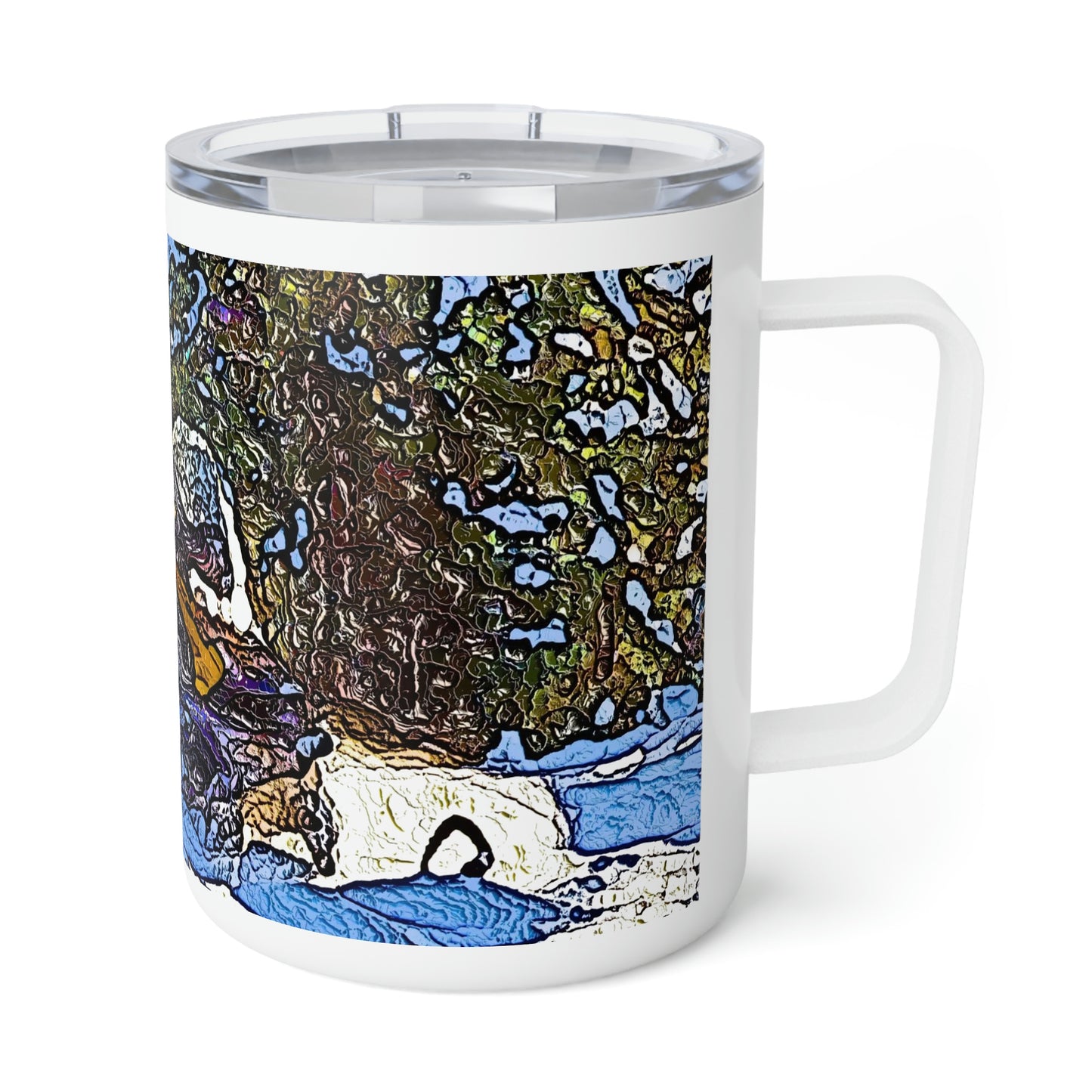 Insulated Coffee Mug, 10oz  ... Blasting Through-The-Powder ... 'Central Idaho Mounains ... ' 2Dec22 ...