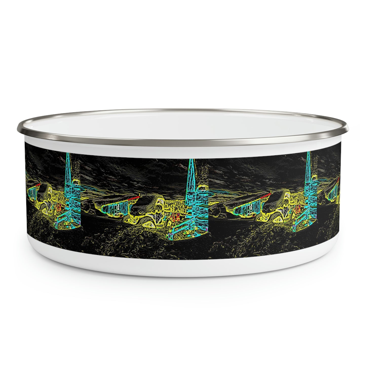 Enamel Bowl ... "Snow Vehicle In Snow Storm At-Rest" ... Circa 12Mar23 ... Central Idaho ... 18-Hours Rendering Time: Original Works ...