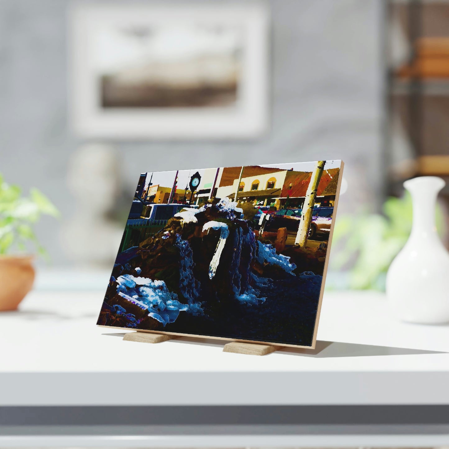 Ceramic Photo Tile ...  "Ice & Water Sculpted" ... Downtown Grangeville, Idaho ... Adjacent To Irwin Pharmacy ... 5Jan23 ... Original Works ...