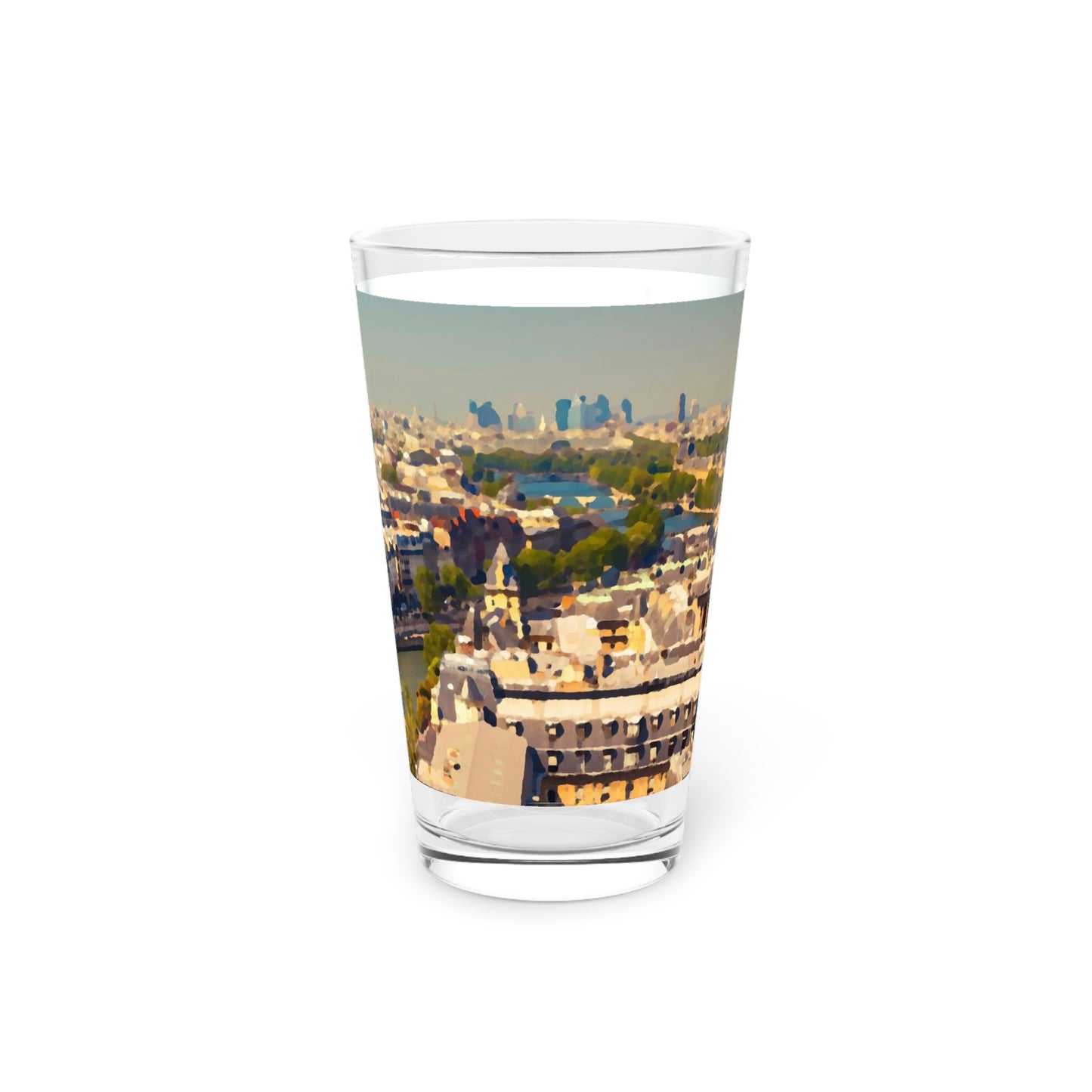 Pint Glass, 16oz ... Au Paris ... "Along The River Seine" ... Barbara Joan Bonnell-Holt: 1972 ... Original Works ...