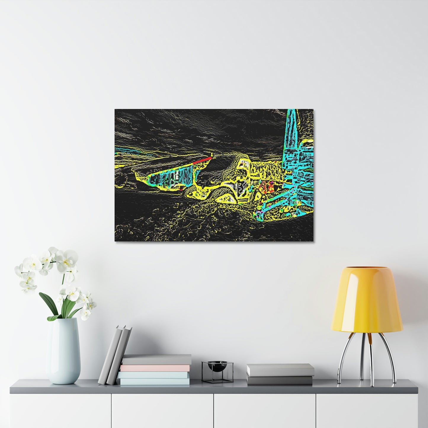 Satin Canvas, Stretched ... "Snow Vehicle In Snow Storm At-Rest" ... Circa 12Mar23 ... Central Idaho ... 18-Hours Rendering Time: Original Works ...