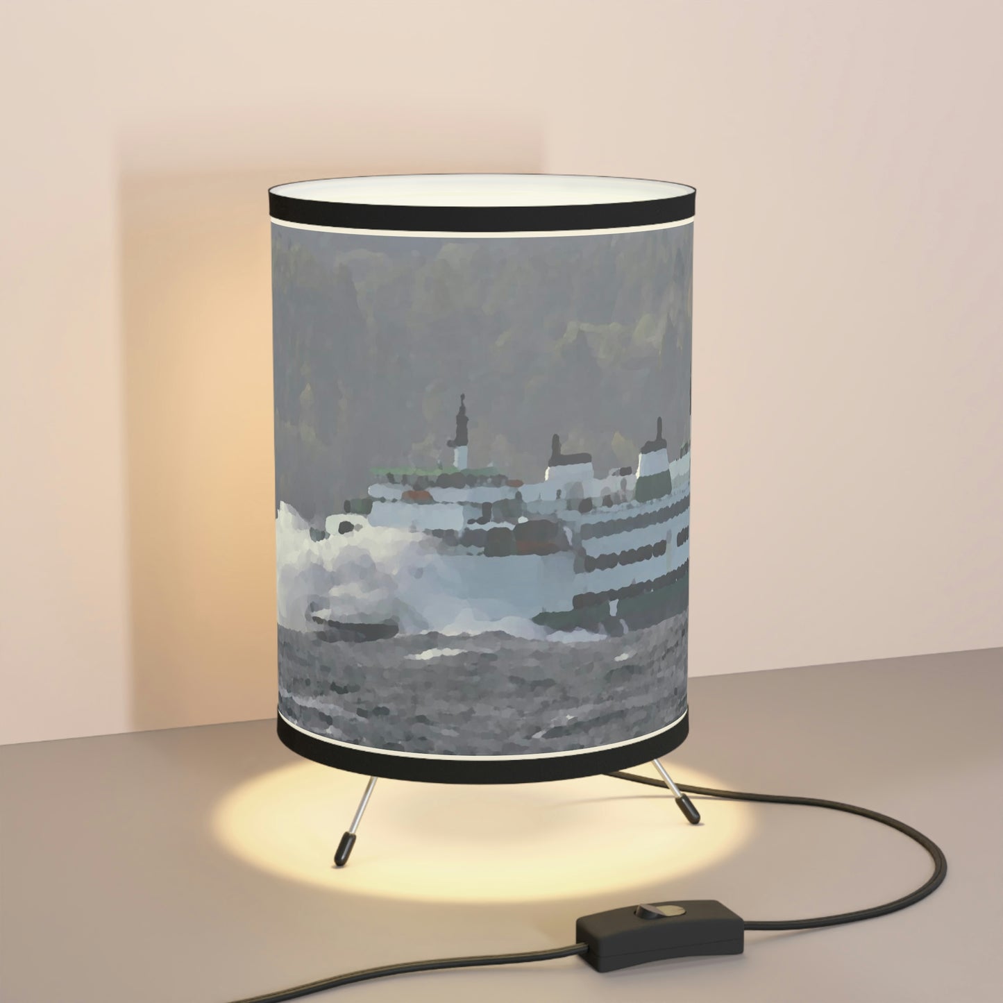Tripod Lamp with High-Res Printed Shade, US\CA plug ... WADOT Ferry Crossing ... "A Very Rough Day" ... Mulkiteo Route ... Family Archives ... Early 1990's' ... Original Works ...