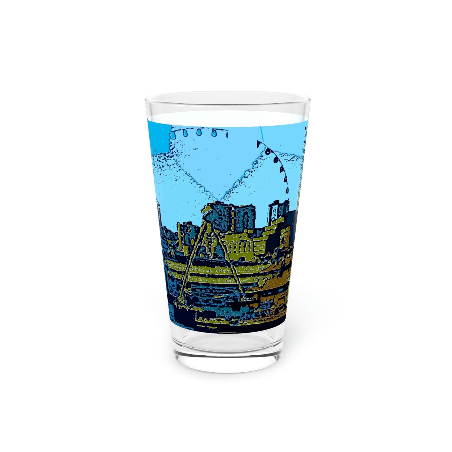Pint Glass, 16oz ... That Classic Wheel ... 'Seattle's Wheel' ... & Old Classic Waterside Vendors ...  'Family Archives' ... Original Works ...