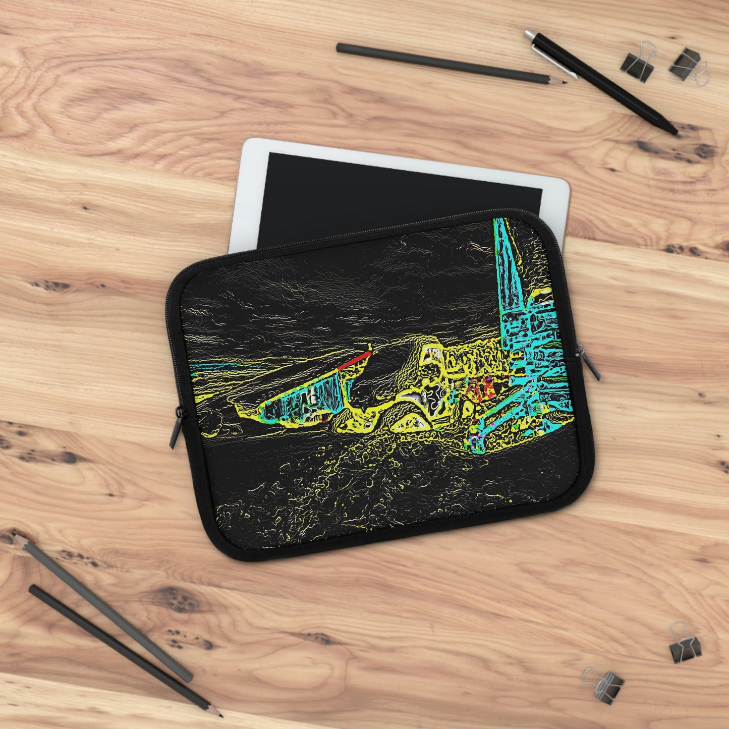 Laptop Sleeve ...  "Snow Vehicle In Snow Storm At-Rest" ... Circa 12Mar23 ... Central Idaho ... 18-Hours Rendering Time: Original Works ...