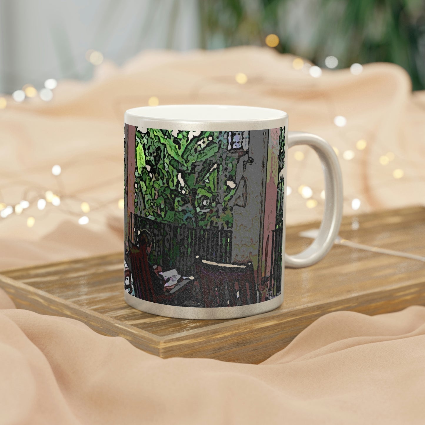 Metallic Mug (Silver\Gold) ...  Lanai & Rocking Chairs At: 'The Pink Palace' ... The Royal Hawai'ian ... Honolulu, HI ... '27Oct2014' ... Original Works ...