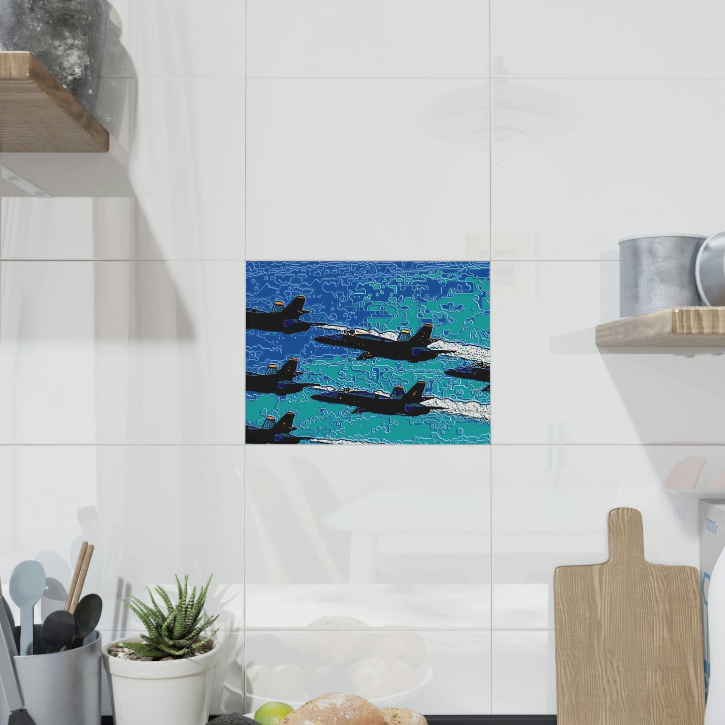 Ceramic Photo Tile ... Seattle Seafair ..."Blue Angels Run Over Lake Washington" ... Circa Mid 1980's ... Dr FJ Holt ... Original Works ...