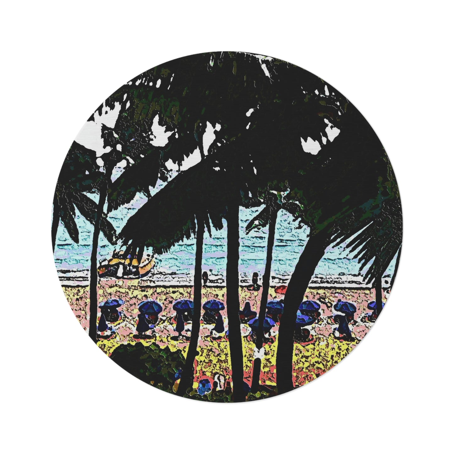Round Rug ... "A Beautiful Beach Amongst The Palms" ... The Outrigger Waikiki, Honolulu, Oahu ... Original Works ...