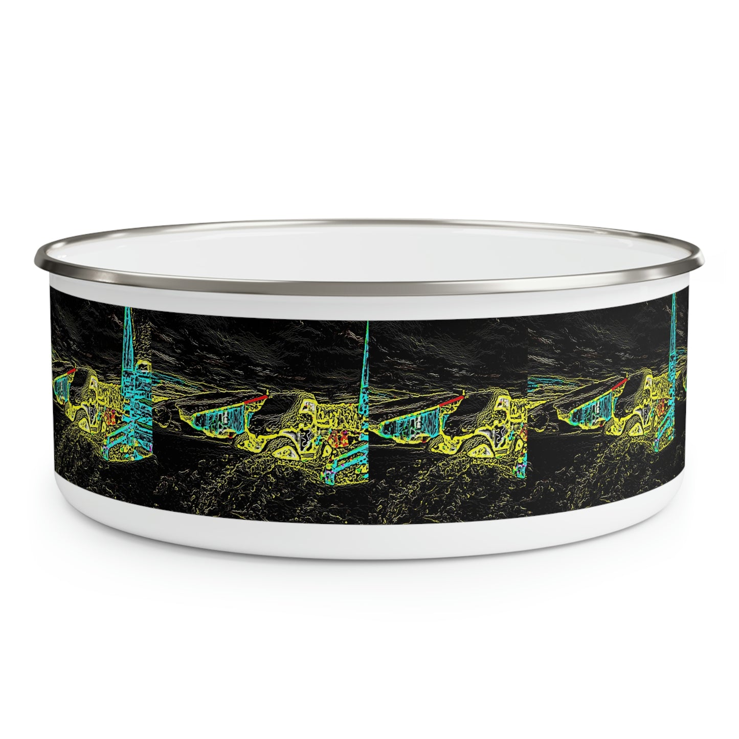 Enamel Bowl ... "Snow Vehicle In Snow Storm At-Rest" ... Circa 12Mar23 ... Central Idaho ... 18-Hours Rendering Time: Original Works ...