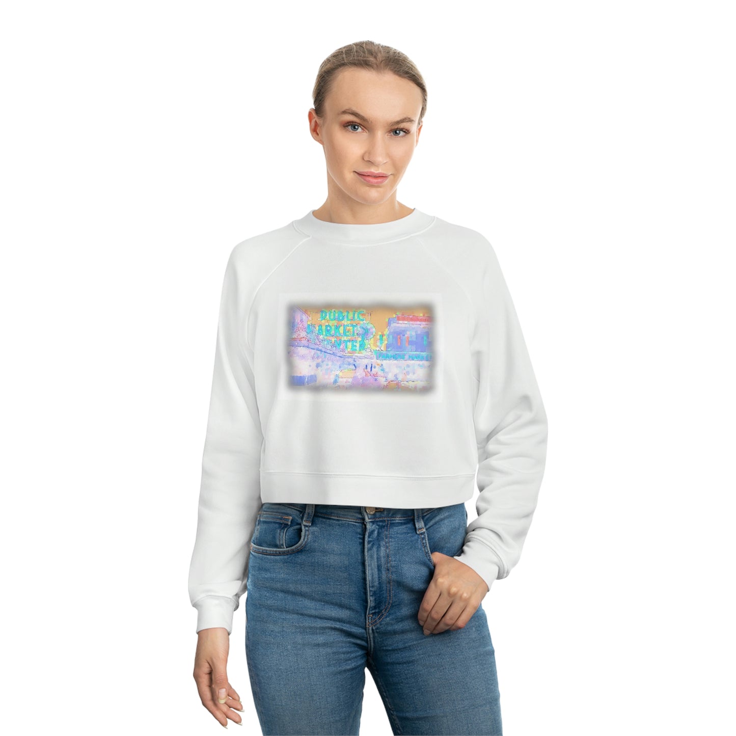 Women's Cropped Fleece Pullover ... PPM: Pike Place Market ... "Enjoying That Wrold Famous Hot Cup Of Maket Spice Tea" ...