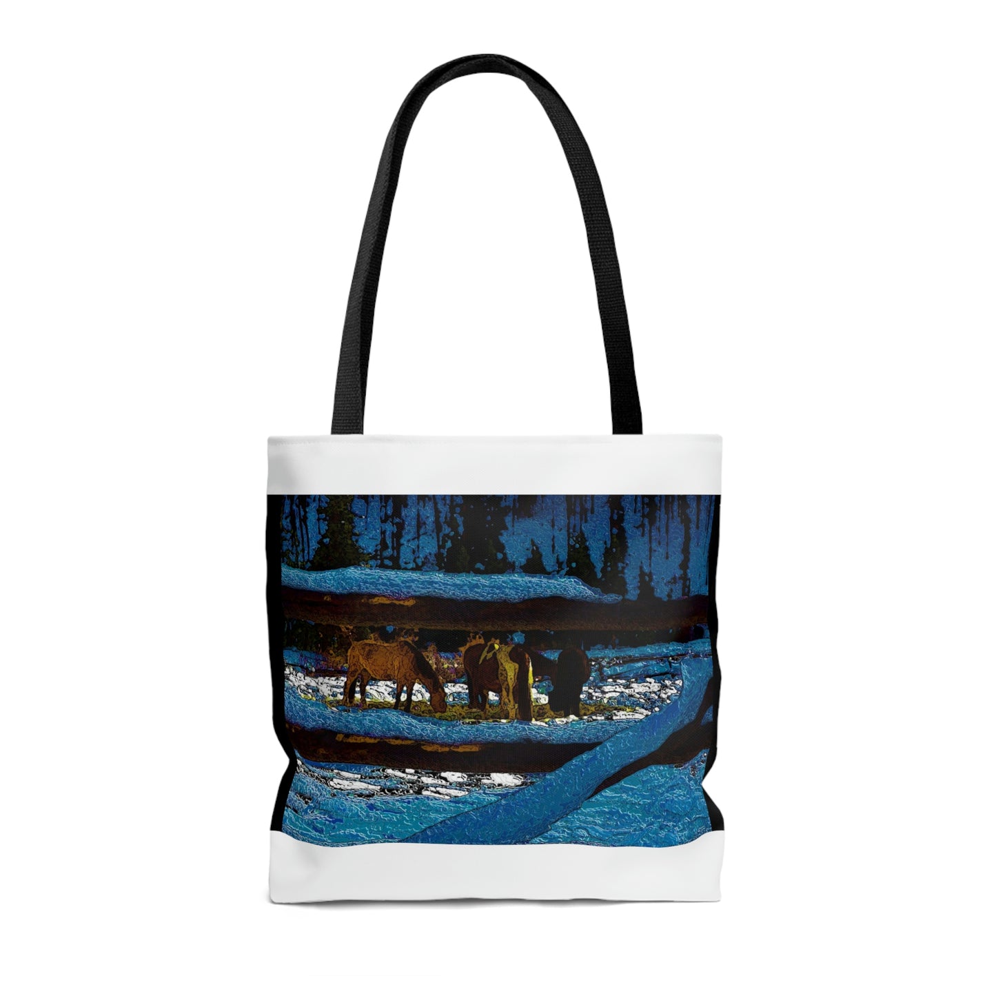 AOP Tote Bag ...  A Horse ... A Saddle ...  Foraging Through The Snow ...  An_Asses 'Cry' ... Central Idaho, November 2022 ...  Original Works ..