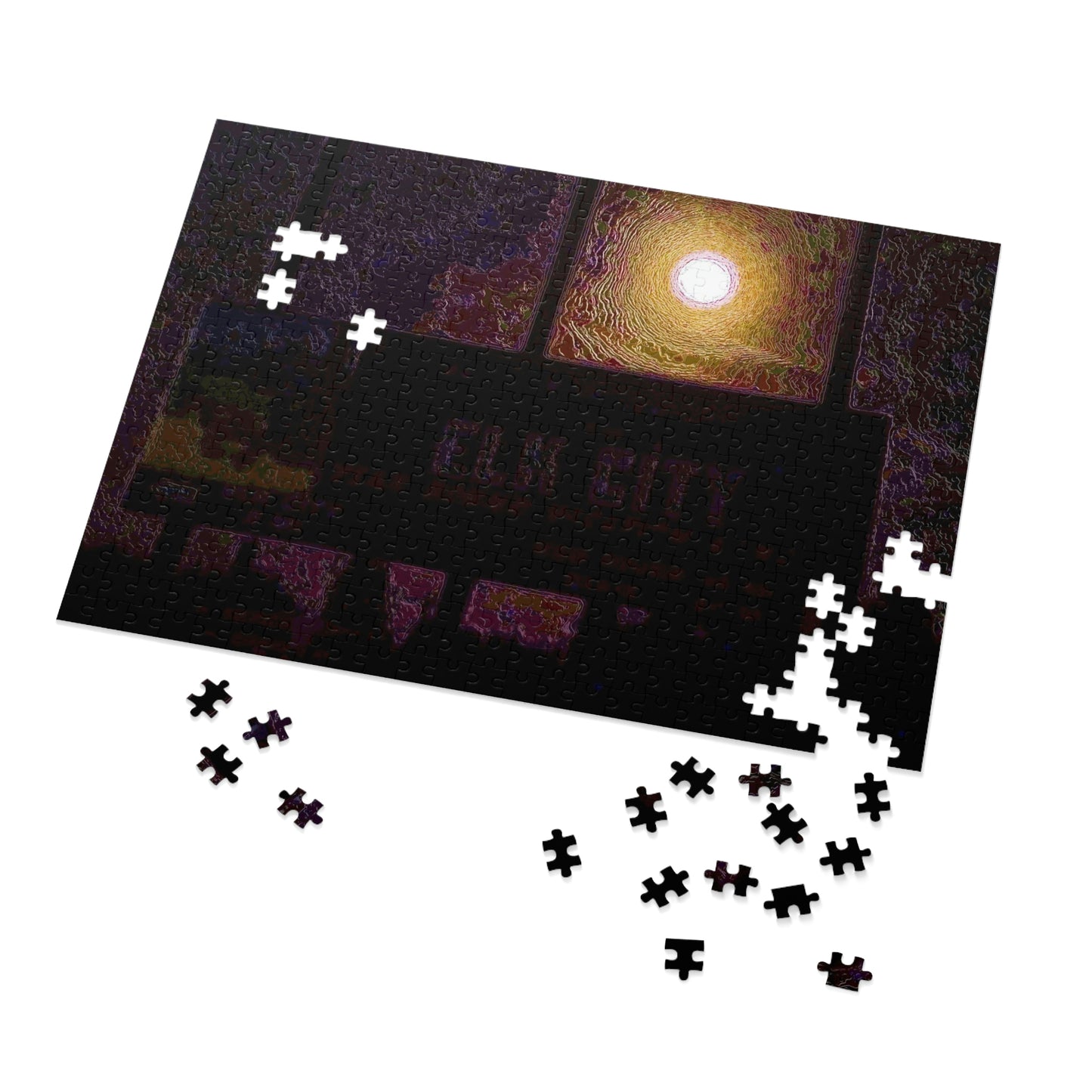 Jigsaw Puzzle (30, 110, 252, 500,1000-Piece) ... Car Approaches From The Stern ... Moon Ascendary From The Bow ... "Two Friendly Travellers On A Cold Night Near Elk City" ... C