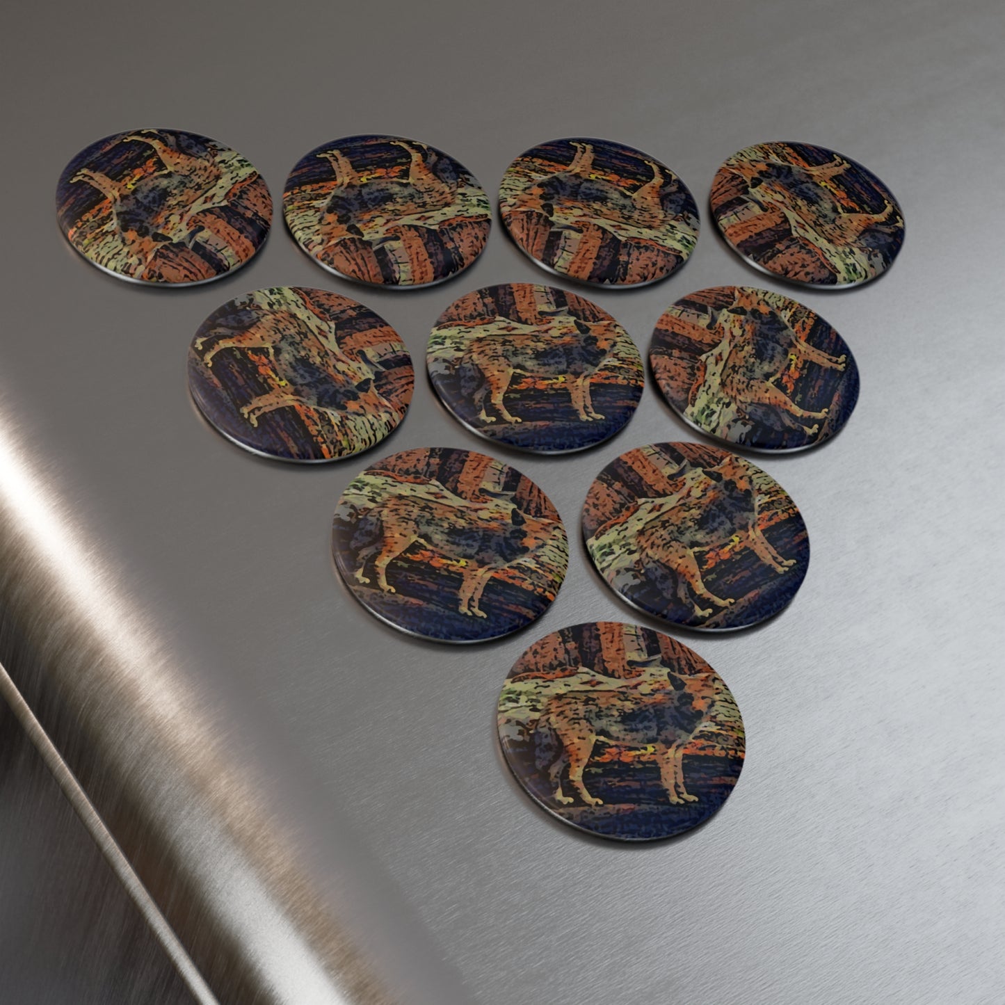 Button Magnet, Round (1 & 10 pcs) ... Coyote ... "Yosemite Valley: Circa May23 ... KPH Base Photo" ... Original Works ...