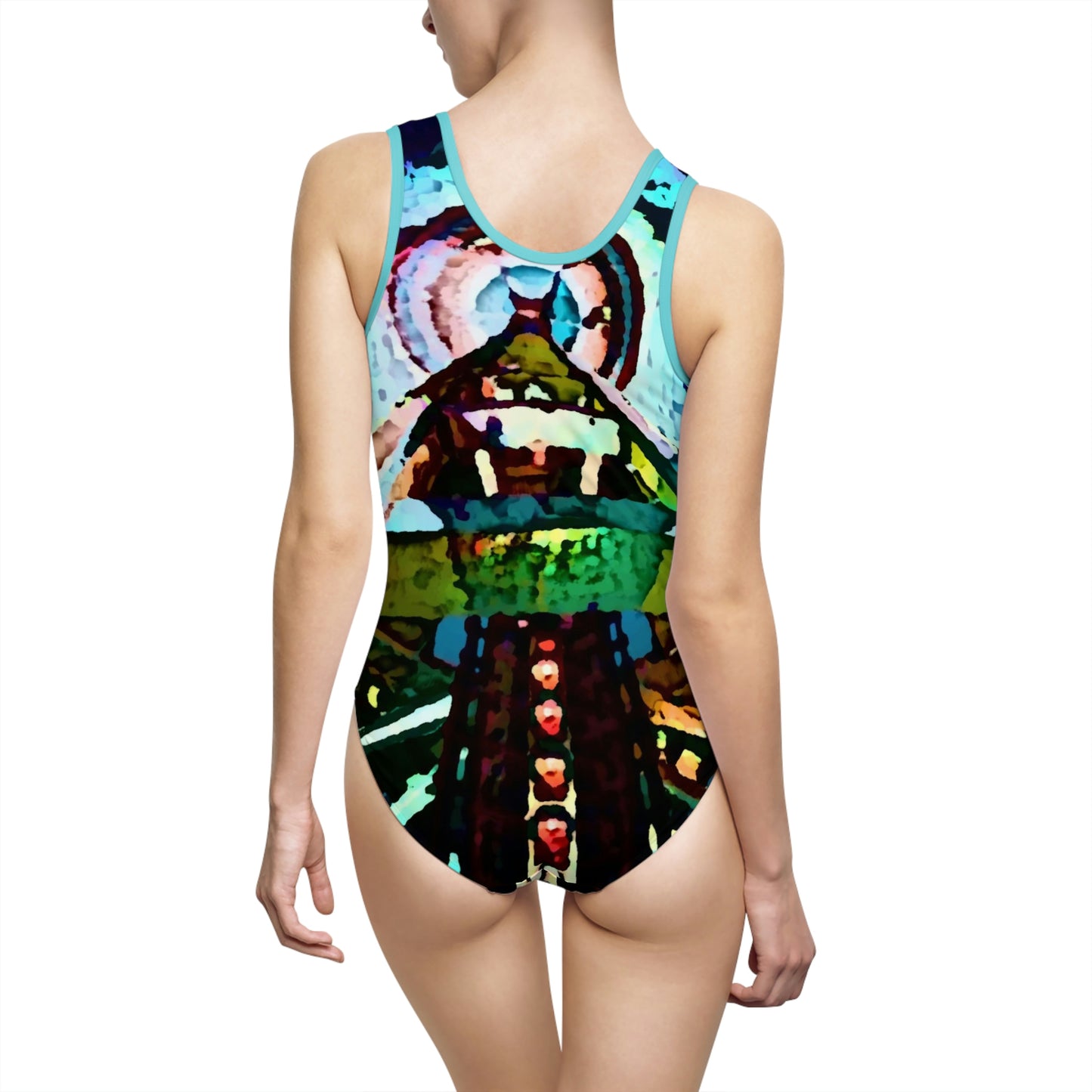 Women's Classic One-Piece Swimsuit ... "Seattle's World Fair" ... Below Space Needle 'Looking Up' ... On A Very Rainy Morning (Father's Family Photo). ... Original ...