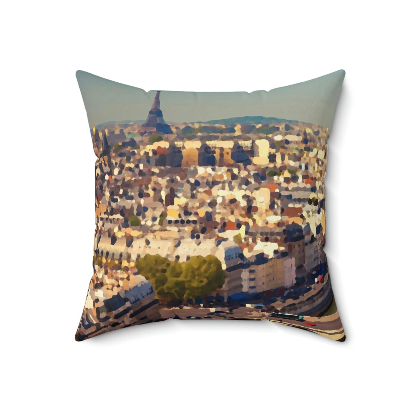 Spun Polyester Square Pillow ... Au Paris ... "Along The River Seine" ... Barbara Joan Bonnell-Holt: 1972 ... Original Works ...