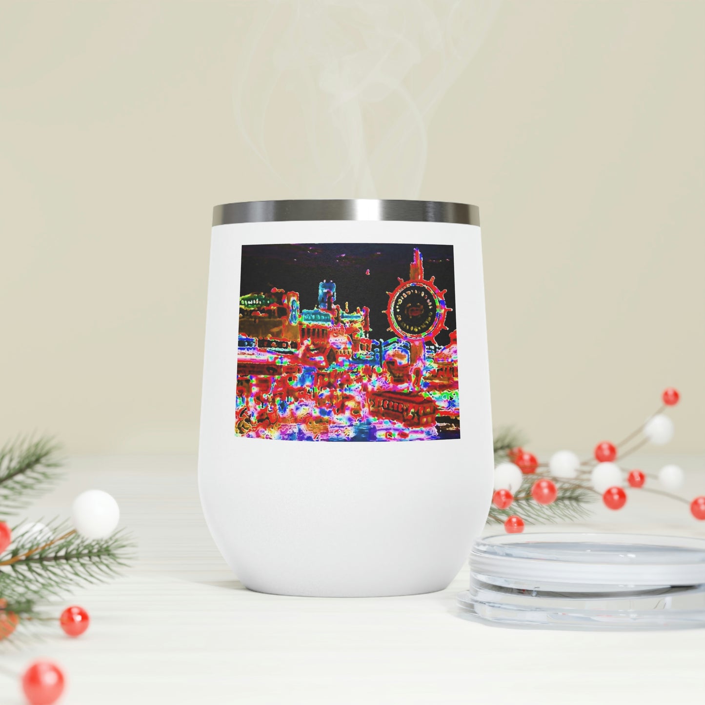 12oz Insulated Wine Tumbler ... "No.9 Fishermen's Grotto - Fishermen's Wharf, SF, California" ... Family Archives: 1970's ... Original Works ...
