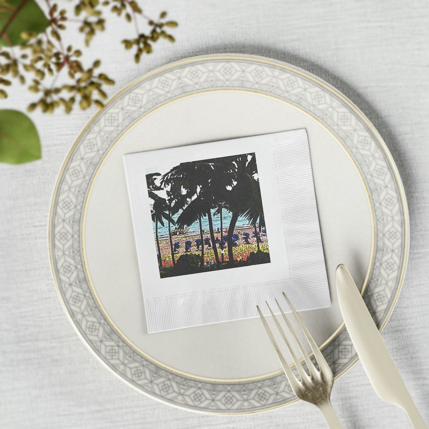 White Coined Napkins ... "A Beautiful Beach Amongst The Palms" ... The Outrigger Waikiki, Honolulu, Oahu ... Original Works ...