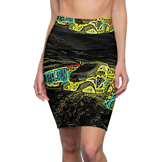 Women's Pencil Skirt (AOP) ... "Snow Vehicle In Snow Storm At-Rest" ... Circa 12Mar23 ... Central Idaho ... 18-Hours Rendering Time: Original Works ...
