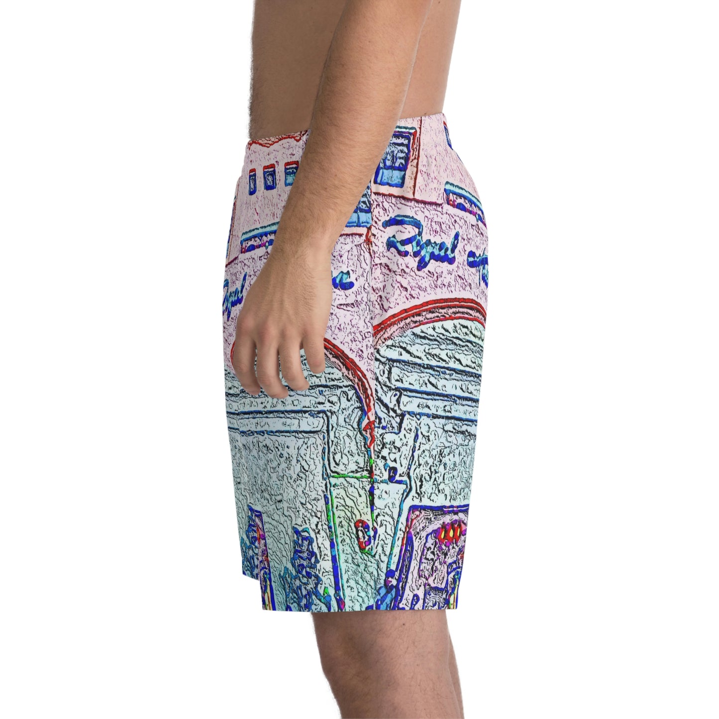 Men's Elastic Beach Shorts (AOP) ...  "La Grande Entree" At: 'The Pink Palace' ... The Royal Hawai'ian ... Honolulu, HI ... '27Oct2014' ... Original Works ...