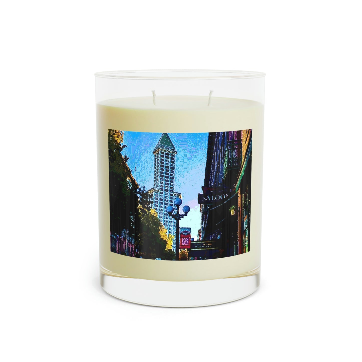 Scented Candle - Full Glass, 11oz ..  Pioneer Square & Smith Tower ... 'That World Famous View' ... Colleague Supplied Photo ... Original Works ...
