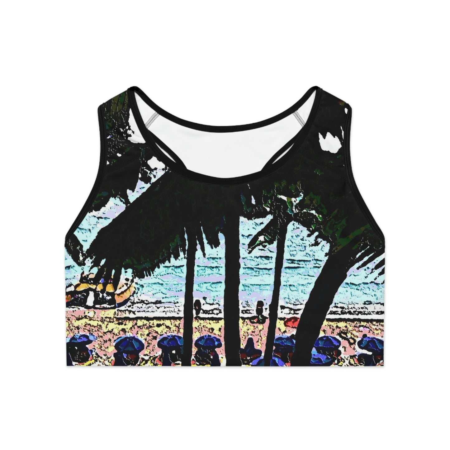 Sports Bra (AOP) ...  "A Beautiful Beach Amongst The Palms" ... The Outrigger Waikiki, Honolulu, Oahu ... Original Works ...