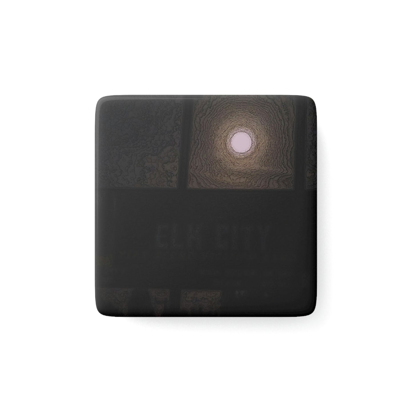 Porcelain Magnet, Square ... Car Approaches From The Stern ... Moon Ascendary From The Bow ... "Two Friendly Travellers On A Cold Night Near Elk City" ... C