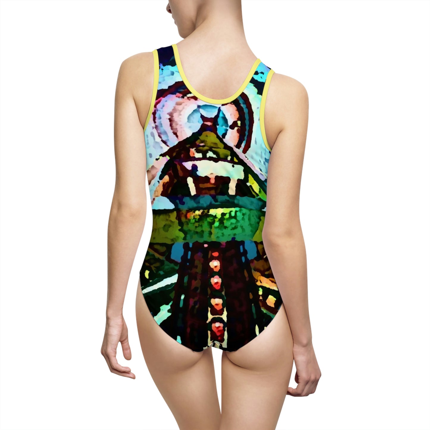 Women's Classic One-Piece Swimsuit ... "Seattle's World Fair" ... Below Space Needle 'Looking Up' ... On A Very Rainy Morning (Father's Family Photo). ... Original ...