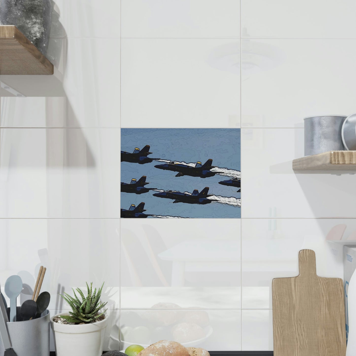 Ceramic Photo Tile ... Seattle Seafair ..."Blue Angels Run Over Lake Washington" ... Circa Mid 1980's ... Dr FJ Holt ... Original Works ...