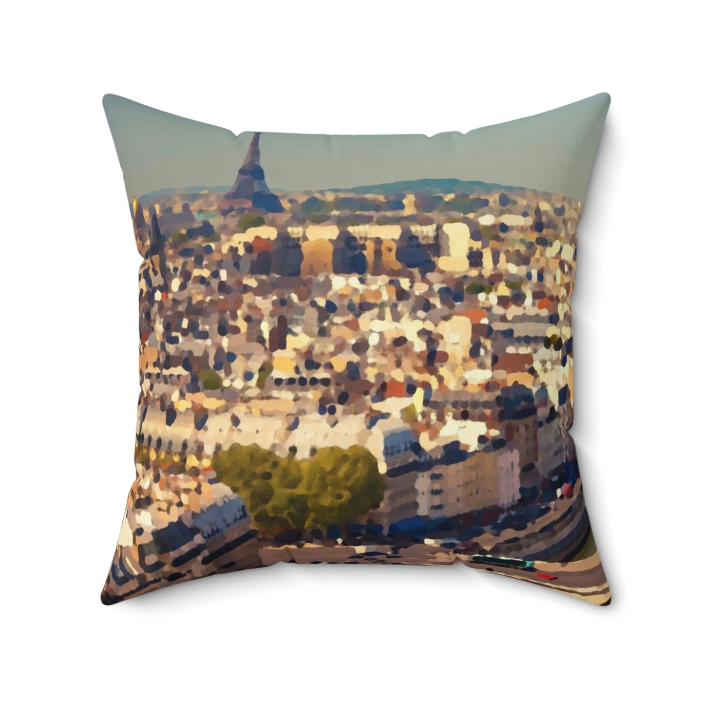 Spun Polyester Square Pillow ... Au Paris ... "Along The River Seine" ... Barbara Joan Bonnell-Holt: 1972 ... Original Works ...